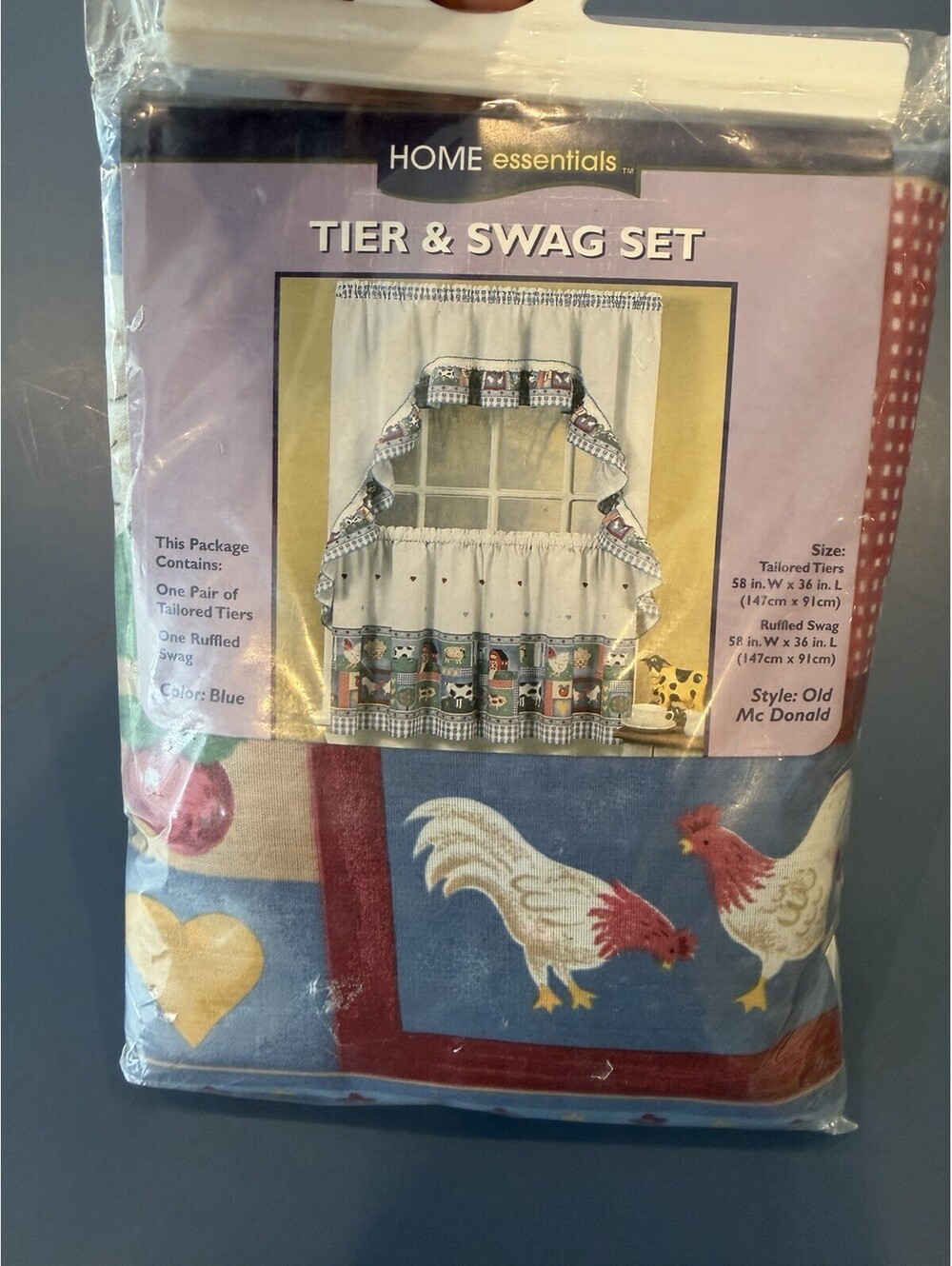 Vtg New Home Essentials Curtains Tier & Swag Set Old Macdonald Theme 3pc